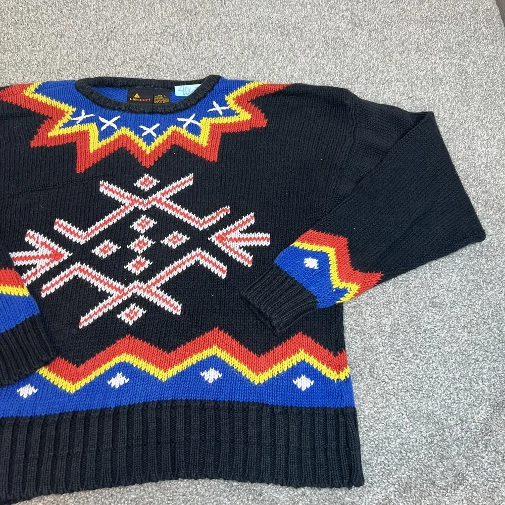 Vintage Lizsport Sweater Mens Large Geometric Knit Pullover 90s‎
